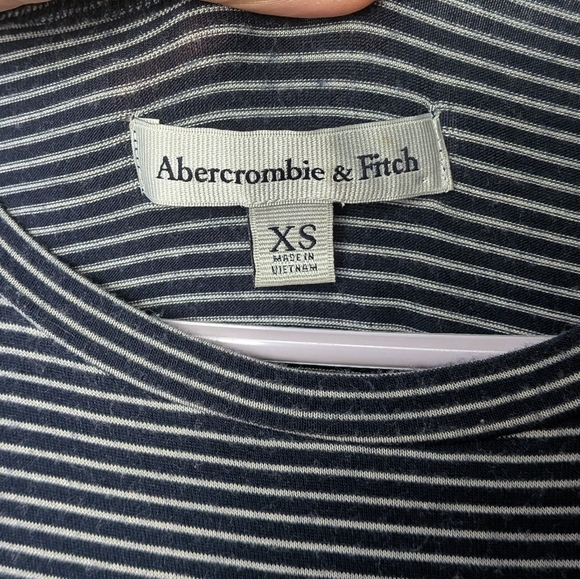 ABERCROMBIE & FITCH Vintage Women Tee Shirt Stretch Stripes Navy Blue White - Picture 3 of 9